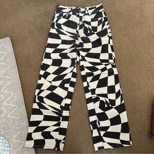 Black & White Optical Checkered Wide-Leg Pants
